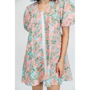 Victoria Dunn Camille Pink Floral Pleated  Baby Doll Dress Balloon Sleeve 2XL‎